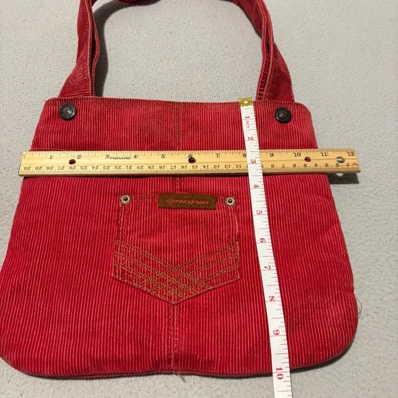 Roxy Tote Bag Y2k Red Corduroy Front and Back Pockets Double Handle Straps Vtg. - Picture 4 of 14
